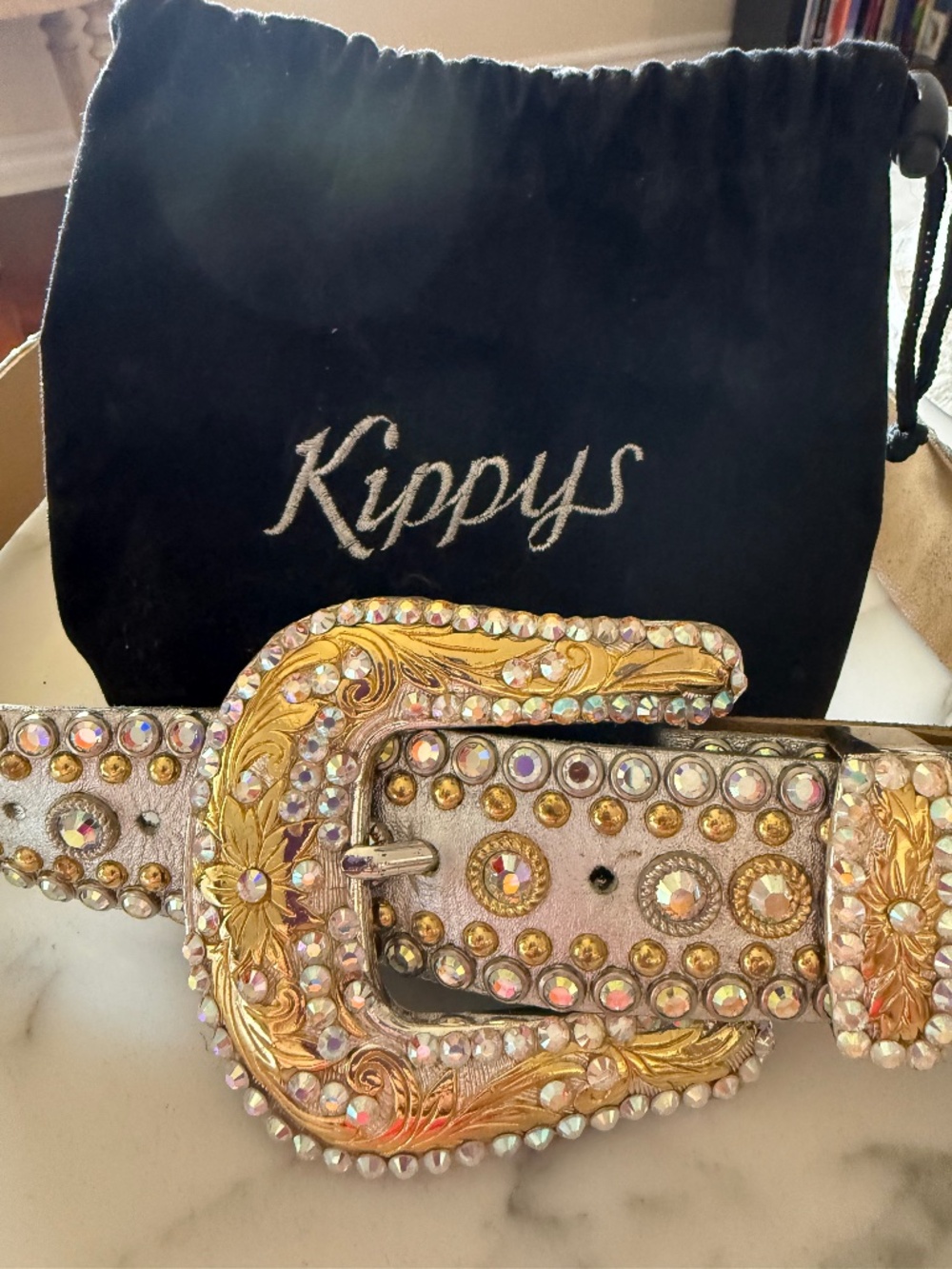 Women’s white  and gold  Kippys Swarovski crystal belt
